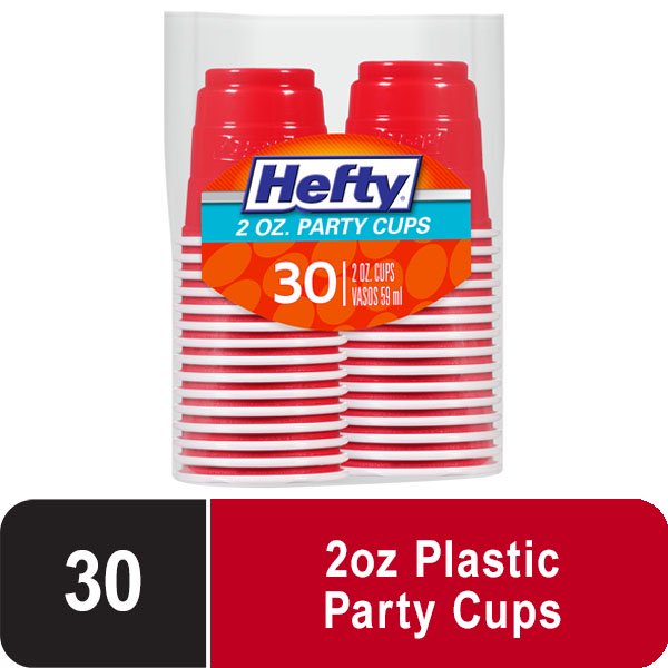 Hefty Red Plastic Party Cups, 2 oz, 30 Count