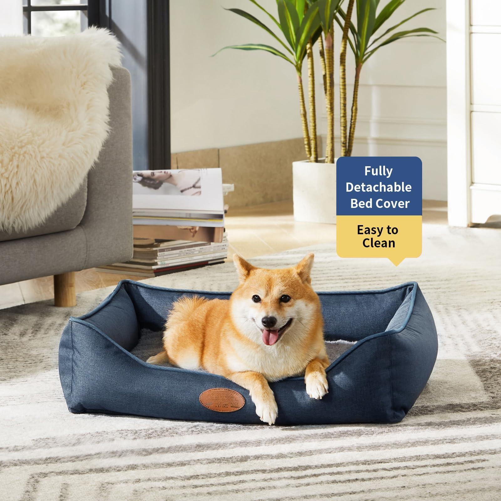 Dog Beds For Small Dogs  Durable Egg Crate Foam Sofa Bed With Washable Removable Cover Waterproof Lining Pet Medium Navy