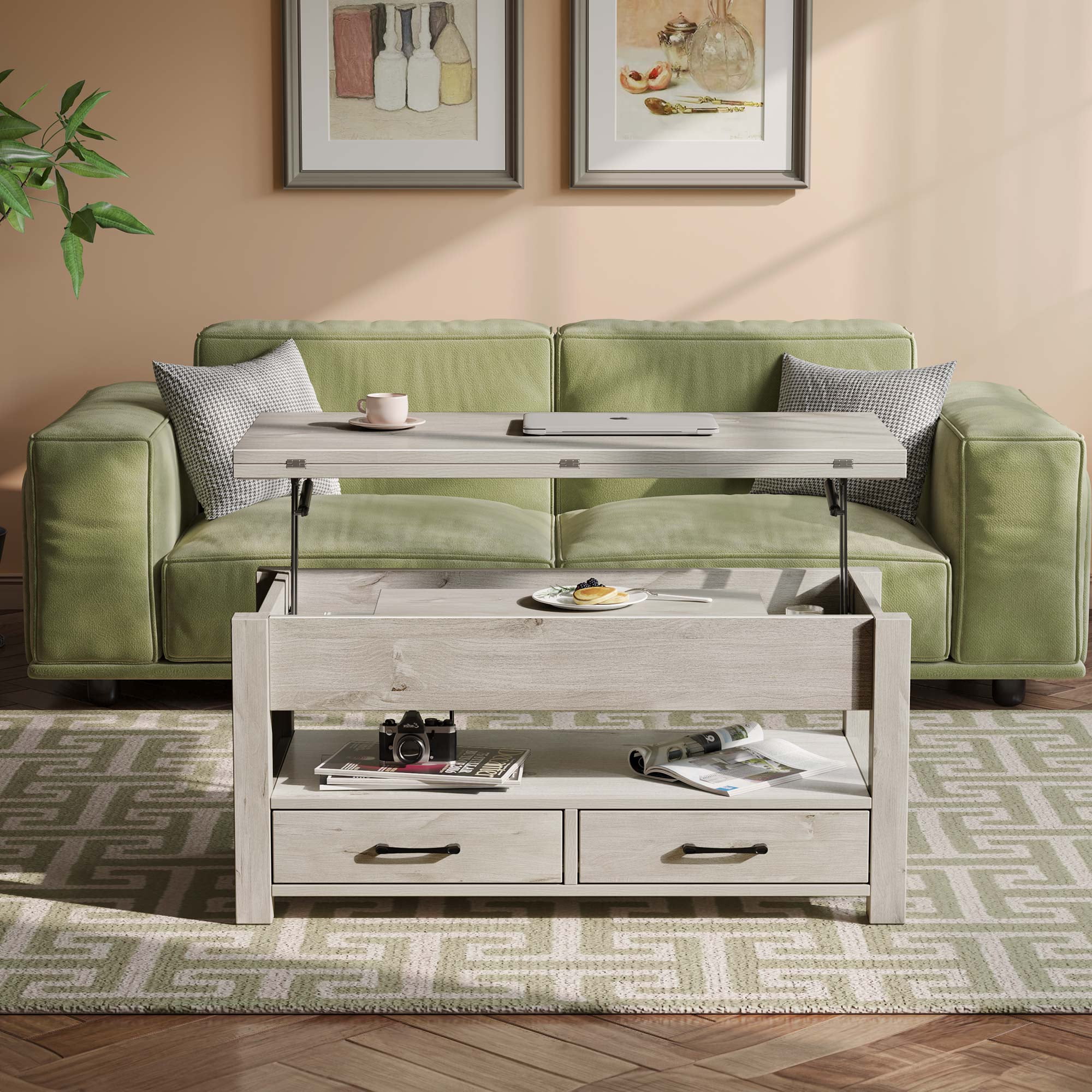 Greenstell Lift Top Coffee Table with Storage, Multi-Function Dining Table, 39"Wide, Gray