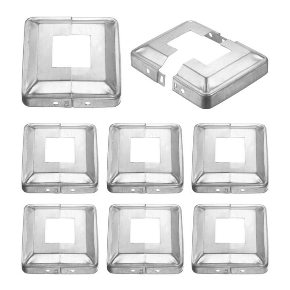 8 Pack Post Base Cover, 3.75x3.75 (Internal Size 1.4x1.4) Metal Split Style Post Skirt, Porch Column Wrap for Post Fence Deck Cable Railing Baluster Stair Rails, Silver
