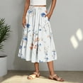 thumbnail image 3 of cocolona Skirts for Women Casual Summer Floral Print Flowy Midi Skirts Elastic Waist A Line Beach Vacation Boho Skirts with Pockets White XL, 3 of 5