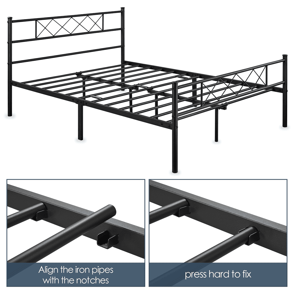 Fullfurnique Simple Metal Platform Bed Frame with Headboard and Footboard, Twin, Black