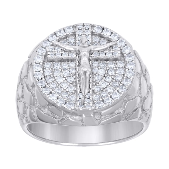 925 Sterling Silver Mens Cubic-Zirconia Crucifix Cross Religious Ring Size 8