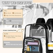 Inadays Waterproof Clear Backpack Heavy Duty PVC Transparent Large Capacity Backpack with Reinforced Strap for School, Work, Stadium, Travel, Security, Festival, College (Black)