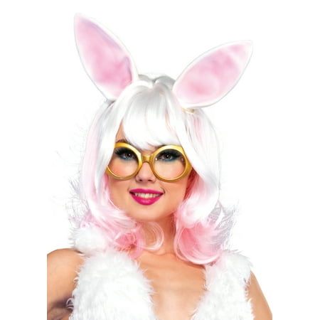 Leg Avenue Women's Bunny Two-tone Wig With Latex Ears, White/Pink, One Size