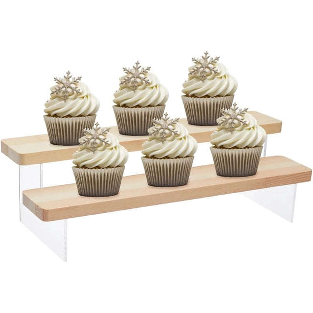 2-Tier Wood Acrylic Display Stand for Minifigures Action Figures Cosmetics Dolls & Models