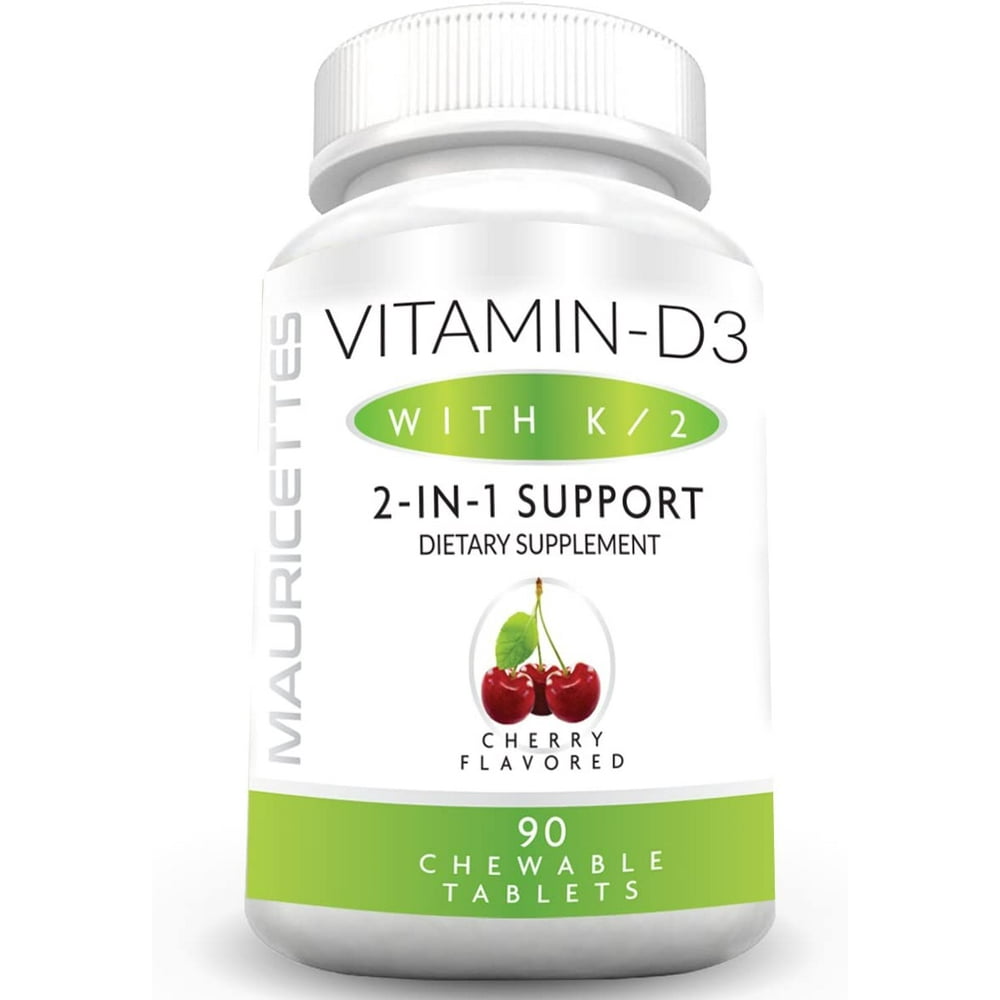 Chewable Vitamin D3 with K2 Supplement for Kids and Adults 2000 IU