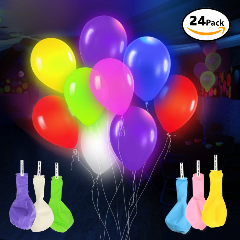 24 Pack LED Light Up Balloons Mixed Colors Premium Party Lights Ideal for Parties