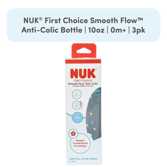 NUK First Choice Smooth Flow Anti-Colic Bottle, 10 oz, 1-Pack