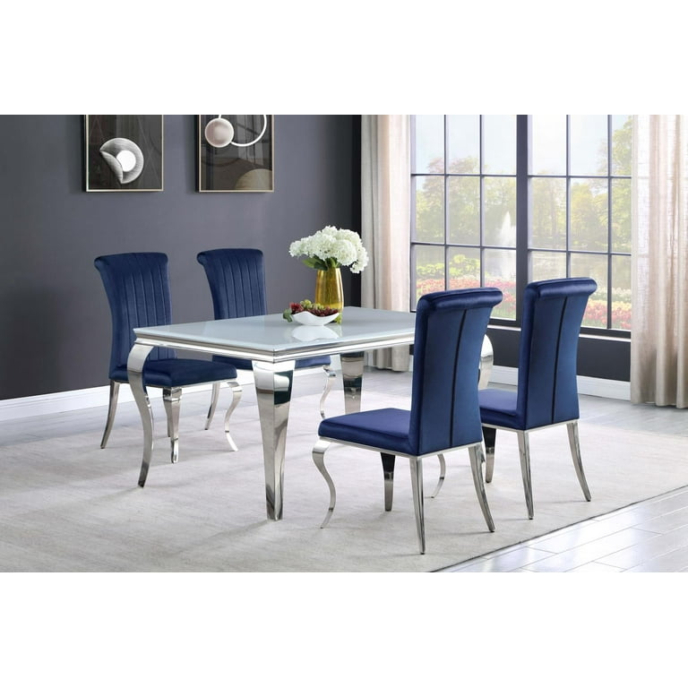 Betty Upholstered Side Chairs Ink Blue and Chrome Set of 4