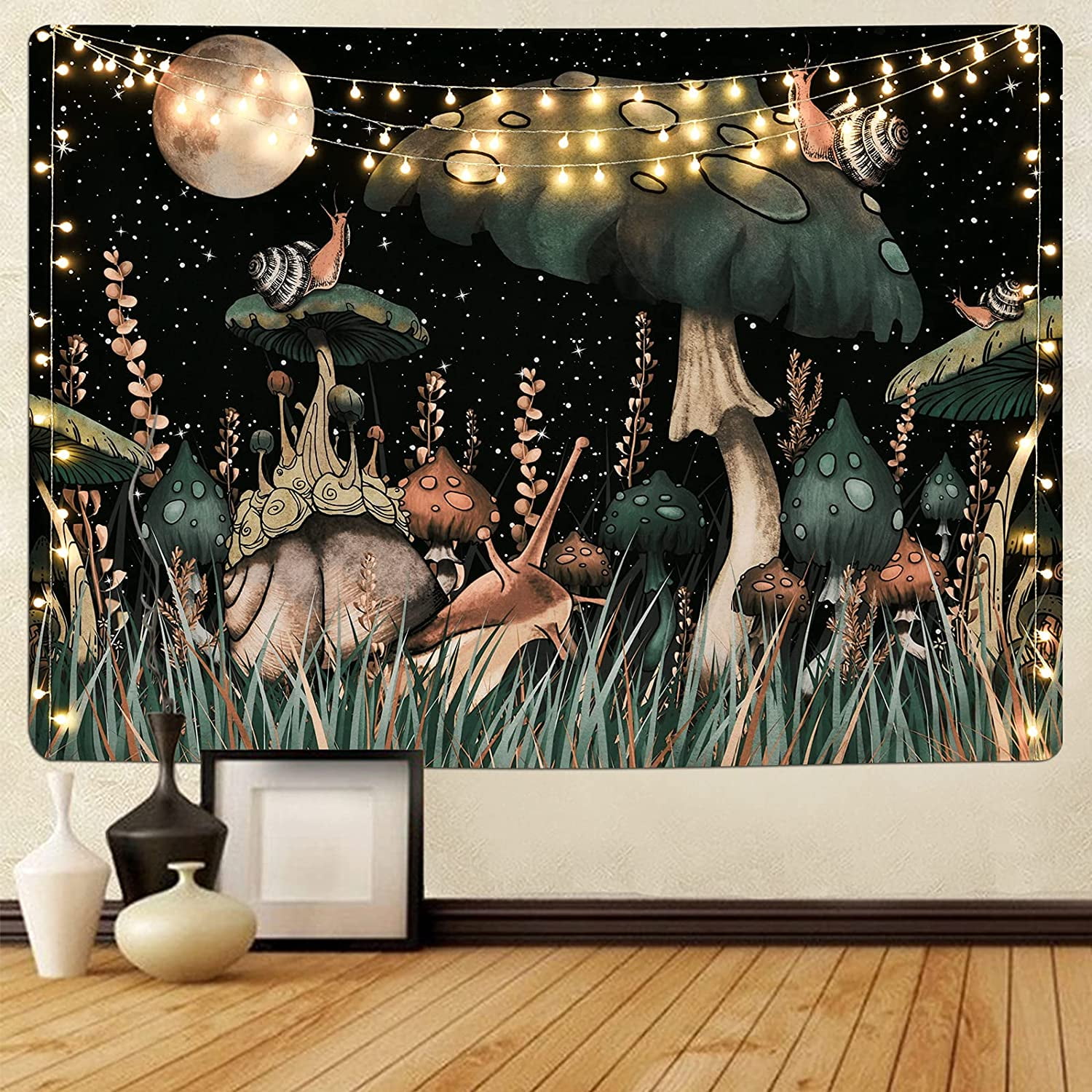 Sevenstars Mushroom Tapestry Trippy Wall Tapestry Moon and Stars Tapestries Fantasy Wall Hanging for Bedroom, 51.2' x 59.1'