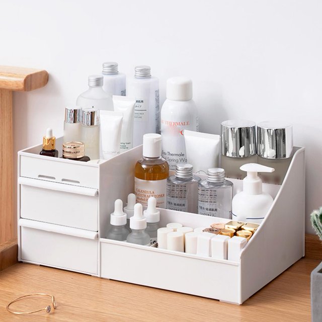 Titular De Almacenamiento Cajón cosmético Caja de almacenamiento de maquillaje Joyas Organizador de esmalte de uñas (L Blanco)