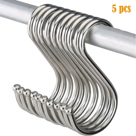 5-Pack Stainless Steel S Hooks Heavy Duty Kitchen & Closet Organizer 100mm-Rust Hangers for Pots,Pans,Clothes & Storage IndoorOutdoor Use