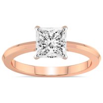 IGI Certified 3 Carat Princess Shape Lab Grown Diamond Engagement Ring | 14K Rose Gold | Eva Six Prong Knife Edge Lab Diamond Ring | FG-VS1-VS2 Quality Friendly Diamonds