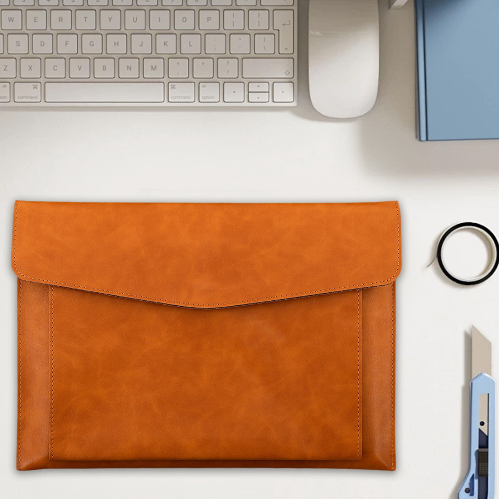 A4 Leather File Bag, Magnetic Closure Briefcase, Waterproof Business Folder for Office Use