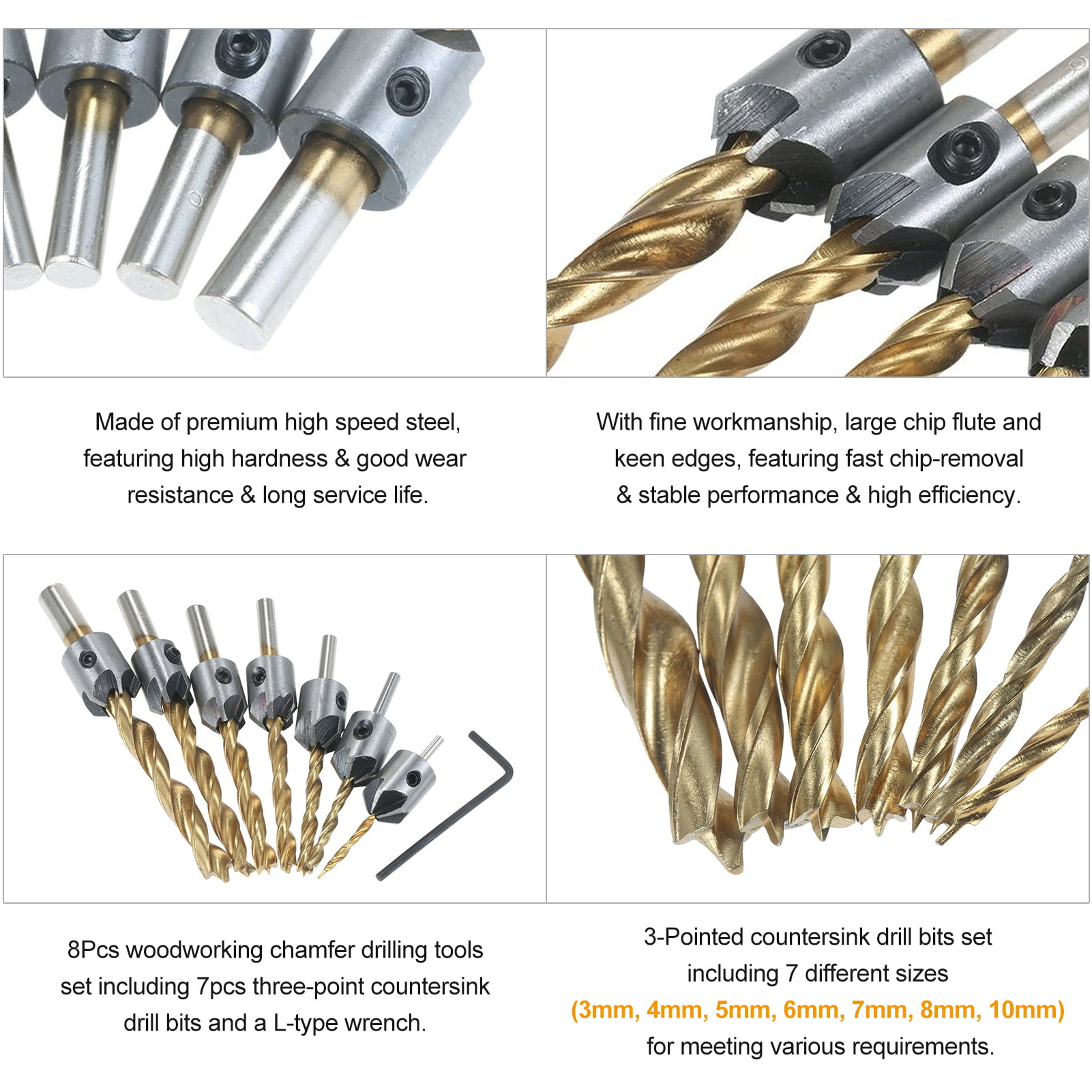 aiyvi Woodworking Chamfer With Small Wrench Drill Bit Titanium Flute Countersink Drill Bit Set Screw Woodworking Chamfer Tool 