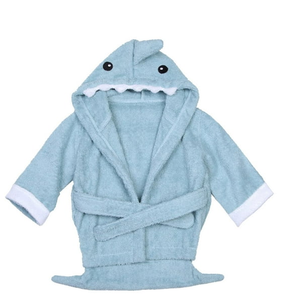 Baby Infant Cartoon Hooded Bathrobe & Towel Terry Spa Robe (Blue Shark