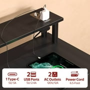 Greenstell 55 inch Computer Desk with Monitor Shelf, LED Lights, Power Outlets & 5 Storage Drawer, Home Office Desk, Black