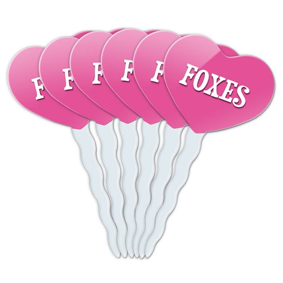 Foxes Heart Love Cupcake Picks Toppers - Set of 6