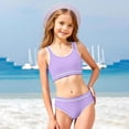 thumbnail image 2 of YOUYEDIAN Girls Swimsuit Two Piece Sporty High Waisted Bathing Suit Color Block High Cut Bikini Set (Purple, 8-9 Years), 2 of 8