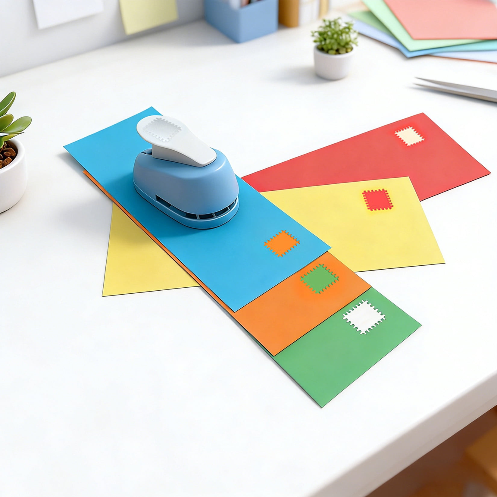 2-Piece Stamp Paper Punch Set, Lockable Craft Hole Puncher with Stainless Steel Blade for Scrapbooking, Cards & Gift Tags