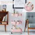 thumbnail image 5 of 3 Tier Foldable Rolling Cart, Metal Utility Cart with Lockable Wheels, Folding Storage Trolley for Living Room, Kitchen, Bathroom, Bedroom and Office, Pink, 5 of 13