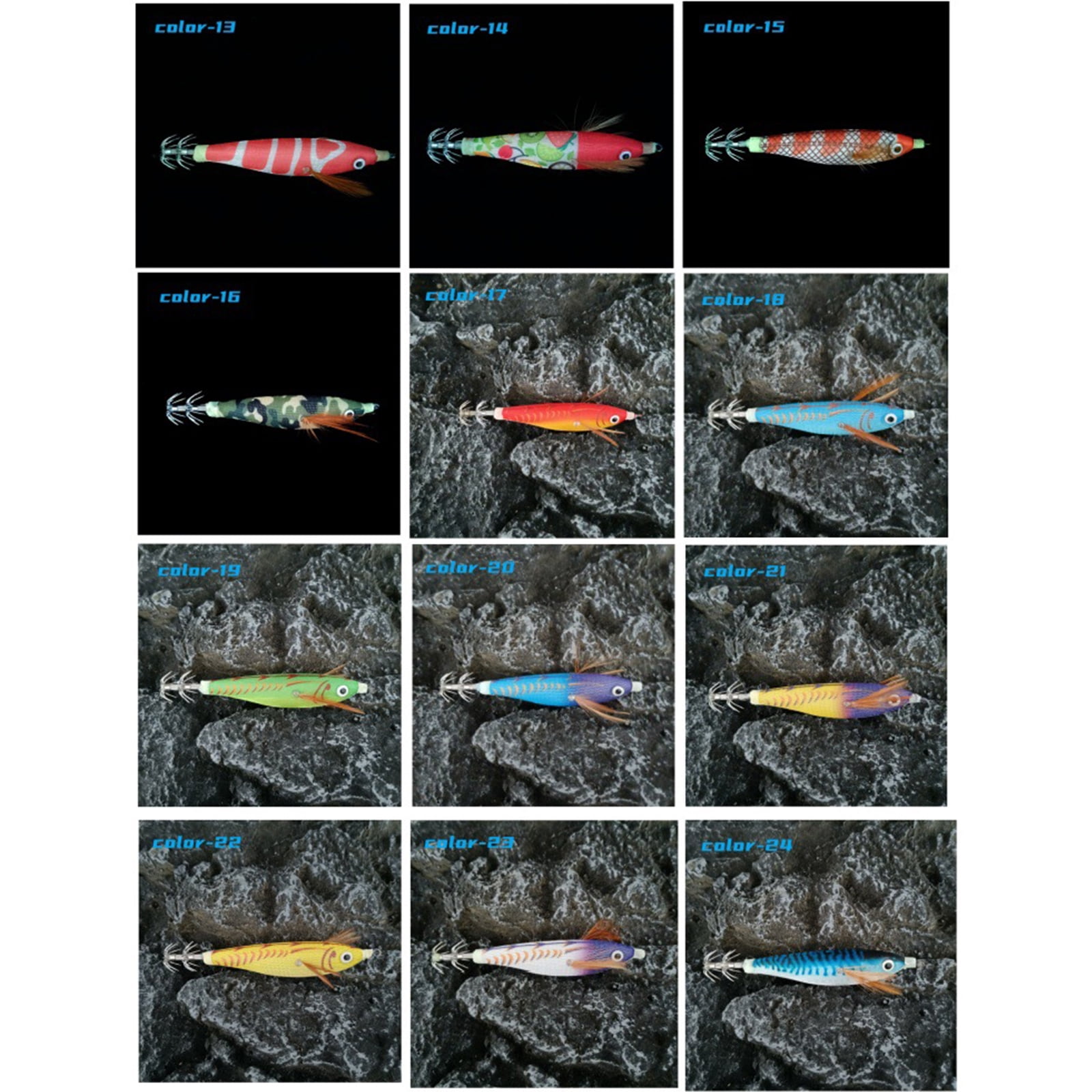 BIBABLYKE 10Pcs Luminously Squid Jigs Hook Fishing Lures Baits Cuttlefish Sleeve Squid Jigs Saltwater Hard Night Fishing Baits