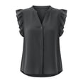 thumbnail image 6 of Womens Button Down Shirt Casual Ruffle Short Sleeve V Neck Textured Trendy Summer Tops Work Blouse (S, Gray), 6 of 6