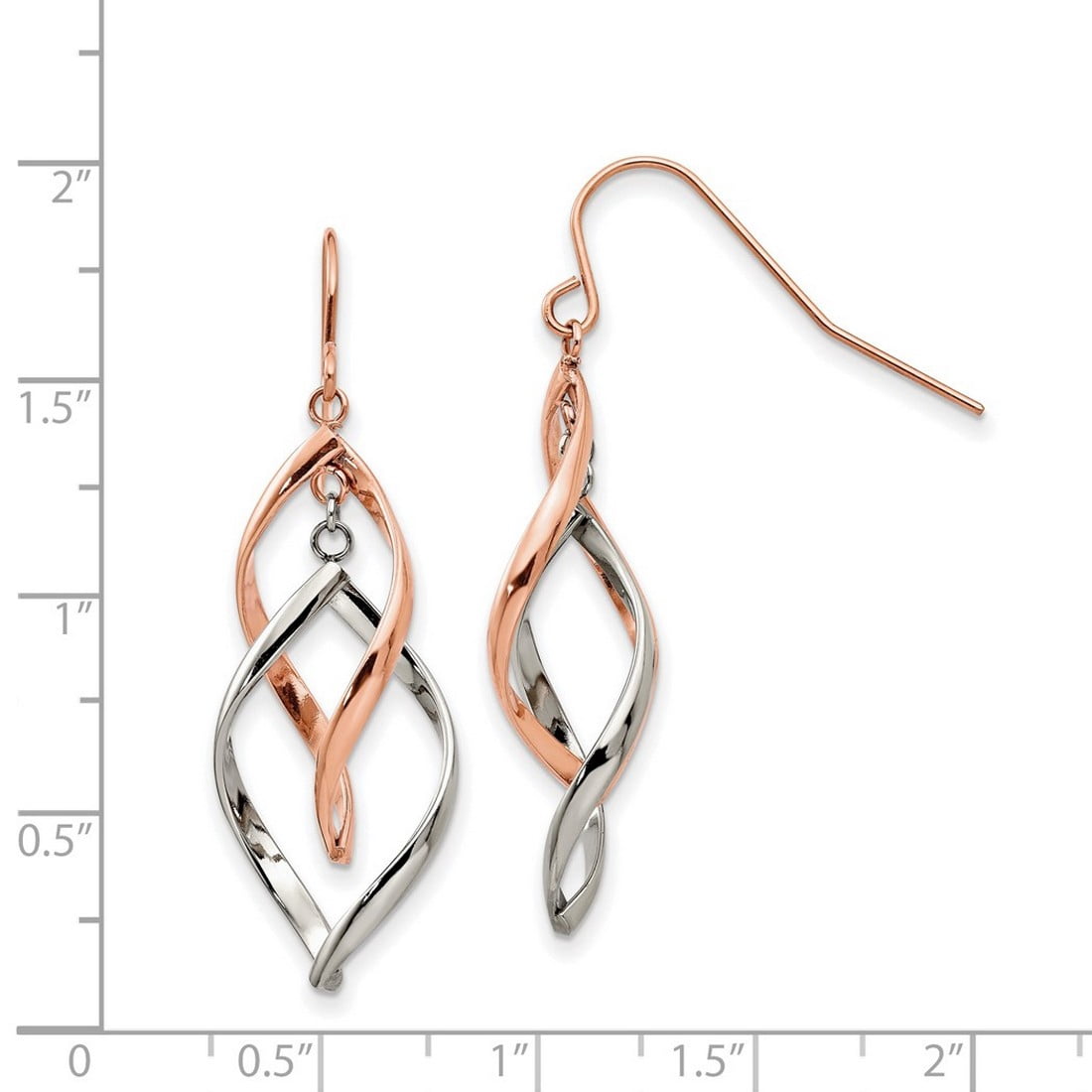 Stainless Steel Polished 2 Tone Rose Ip Plated Dangle Shepherd Hook Earrings 33x15.6mm Wi Dangle Earring for Women