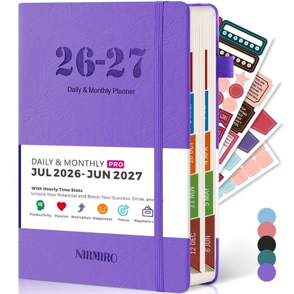 ROBCURSE 2026-2027 Academic Planner Daily & Monthly, July 2026 - June 2027, with Monthly Tabs, 4 Planning Stickers & Inner Pocket, 5.6" X 8.3", Hardcover Agenda Book for School Teachers and Students