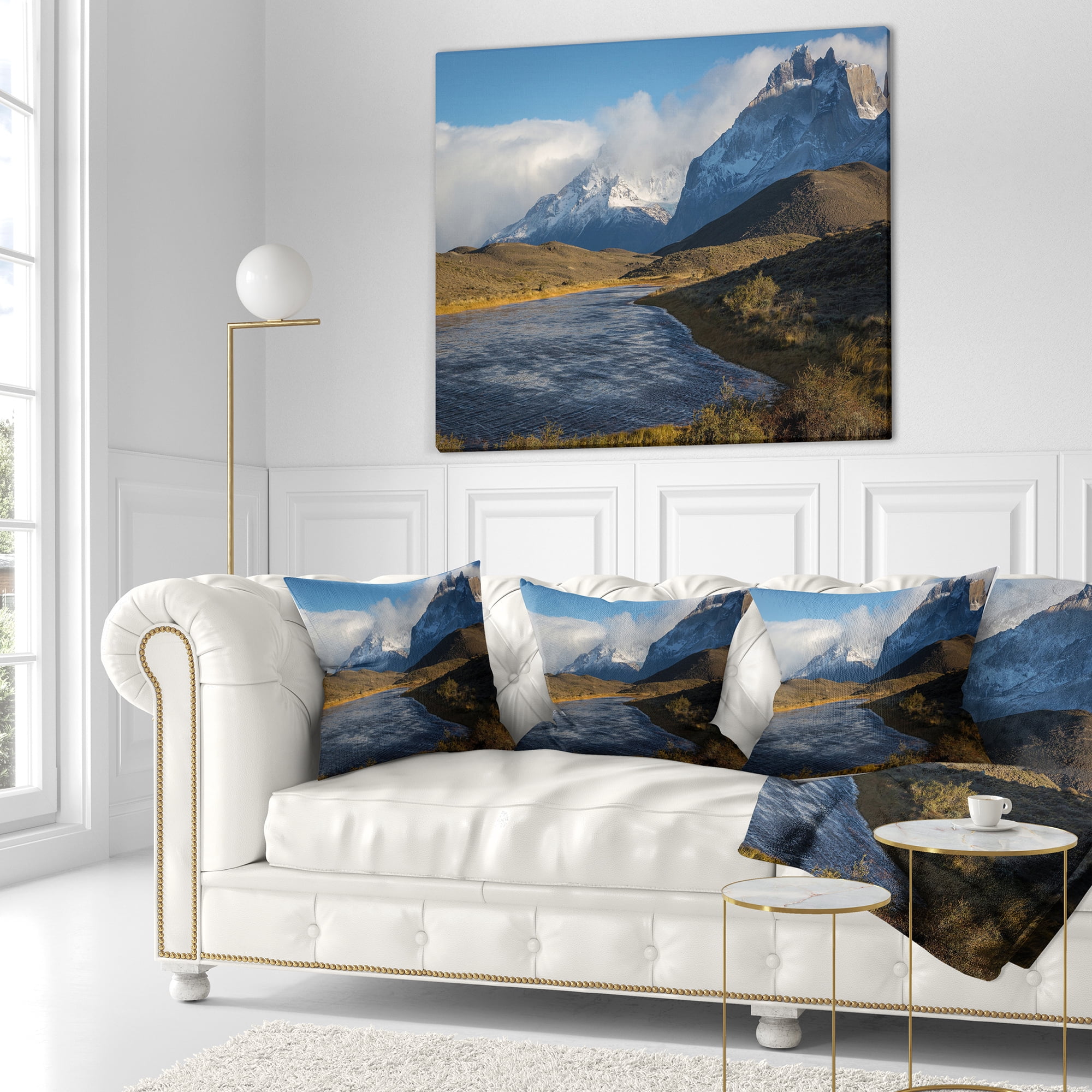 Designart Beautiful View of Torres del Paine - Beach Throw Pillow - 16x16