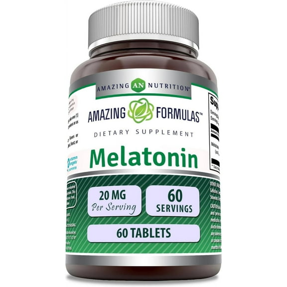 Amazing Formulas Melatonin 20 Mg Per Serving 60 Tablets Supplement | Non-GMO | Gluten-Free | Made in USA