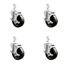 4 Inch Phenolic Wheel Swivel 7/8 Inch Square Stem Caster Set with Brake SCC