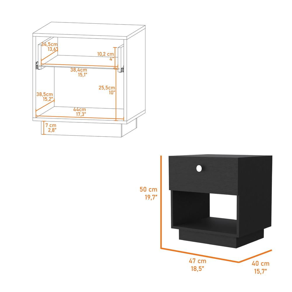 HomeRoots 518174 20 in. One Drawer Nightstand with Integrated Tech, Black