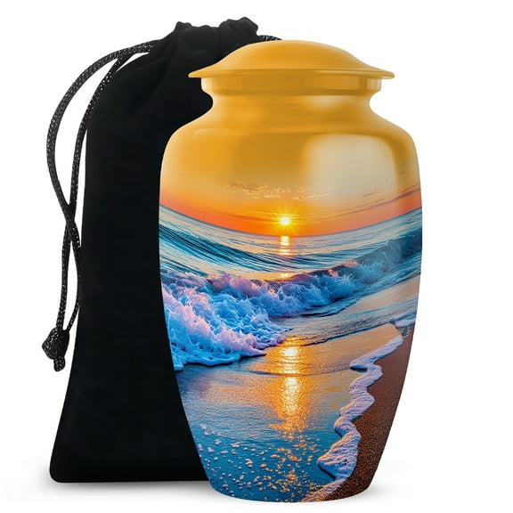 MUKTIVE Beach Decorative Urn for Human Ashes Adult Male & Female, Large Burial Ashes for Women, yellow Urns for Funeral, Cremation Urn for Husband & Wife (10 Inch)