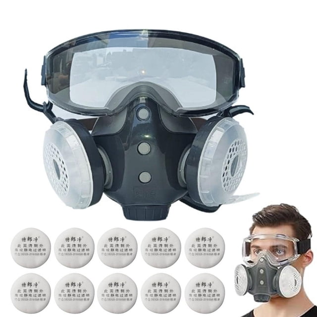 Masque Respiratoire Réutilisable Intégré avec Lunettes Antibuée, Masque Facial Antipoussière pour Peinture à la Vaporisation, Menuiserie, Meulage, Protection Respiratoire de Qualité Industrielle avec Filtres Remplaçables et Sécurité des Yeux