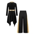 thumbnail image 4 of Zaldita Kids Girls Metallic Long Sleeve Lyrical Praise Dance Dress Tunic Worship Gown Church Robe with Wide Leg Pants Black 12, 4 of 6