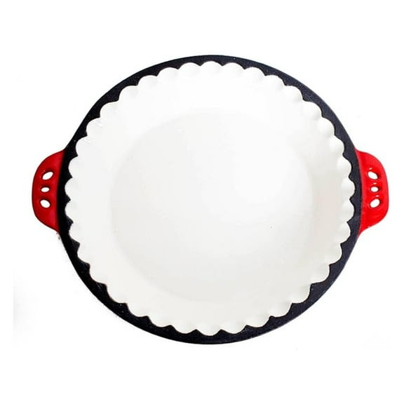 Extra Deep Pie Pan, Enamel Coated Cast Iron Bakeware with Crimped Edges and Handles, 10.25 inches