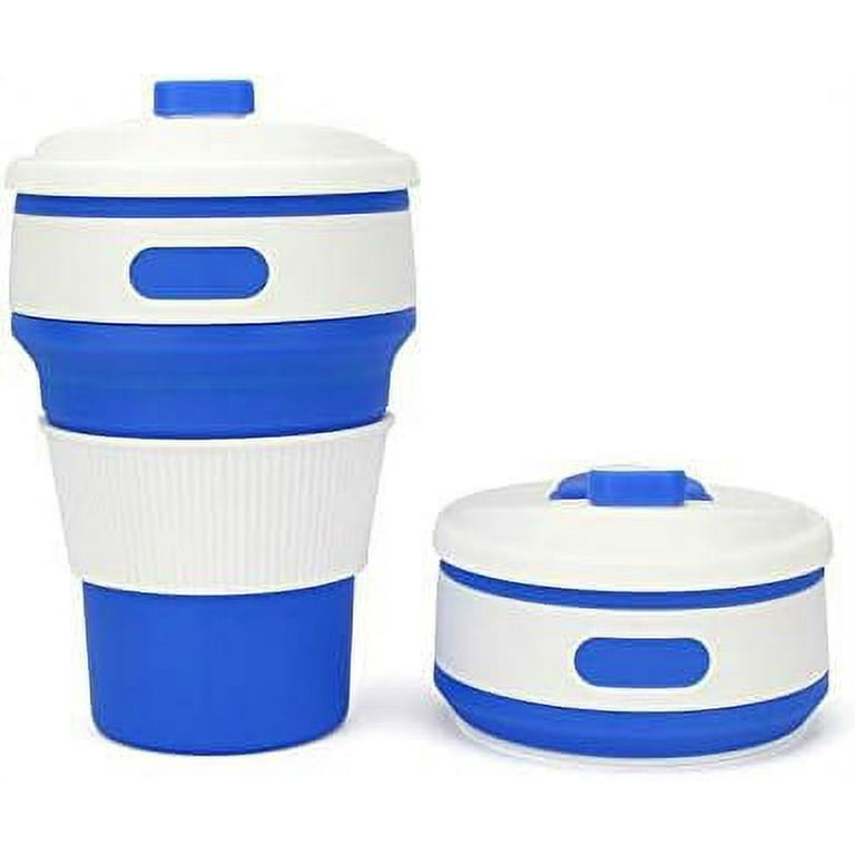 Folding Silicone Cup, Portable Silicone Telescopic Drinking Collapsible Coffee Cup, Multi-function Foldable Silica Mug Travel (Blue)