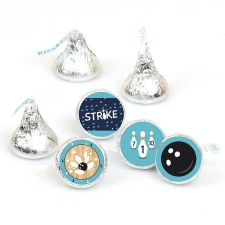 Strike Up the Fun - Bowling - Birthday Party or Baby Shower Round Candy Sticker Favors - Labels Fit Hershey's Kisses (1