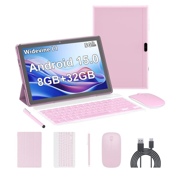 Android 15 Tablet,10 inch Tablets, 8GB RAM+32GB ROM/2TB Expandable, 2 in 1 Tablets with Keyboard Case, 1280x800 IPS Display Scree