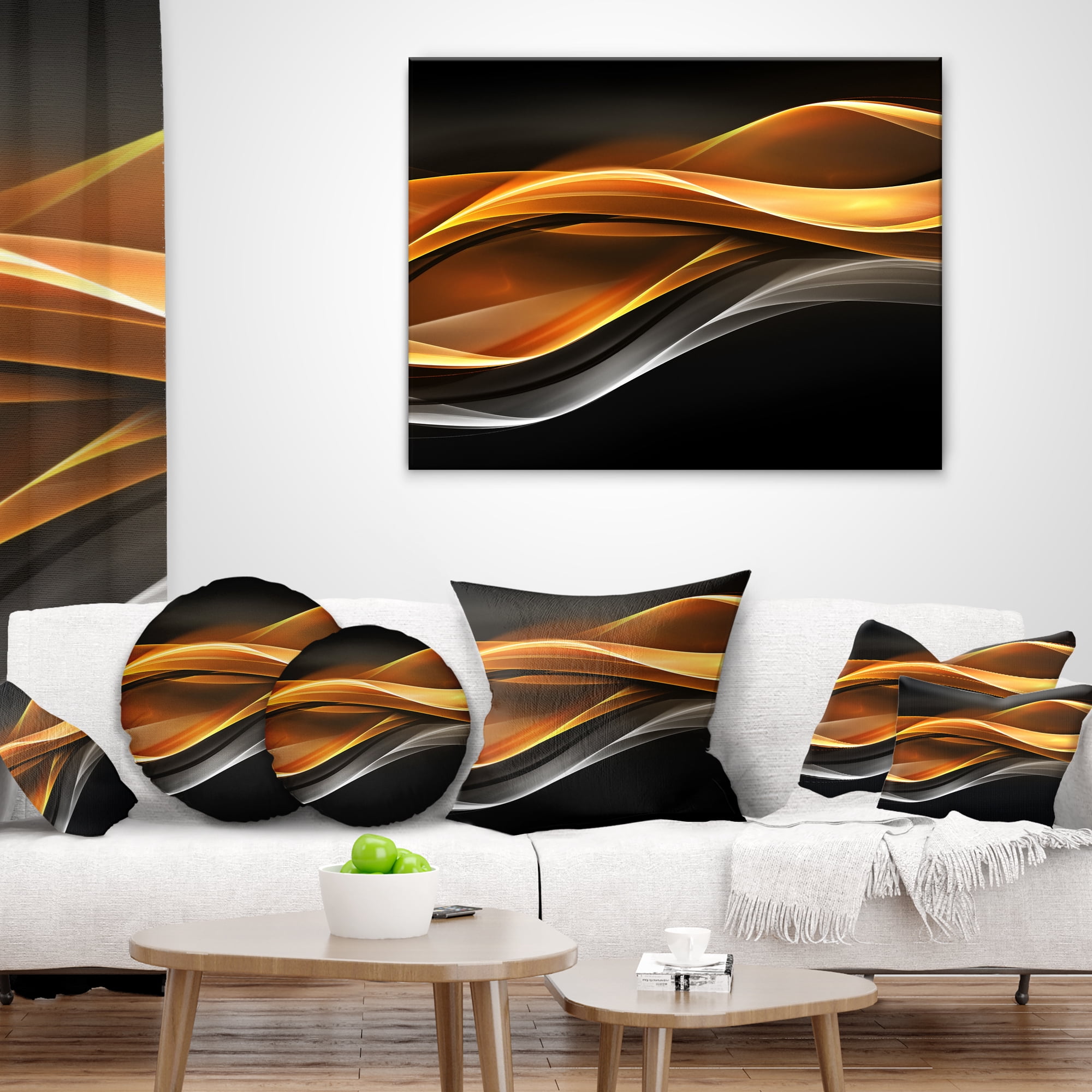 Designart Gold Silver Inward Lines - Abstract Throw Pillow - 12x20