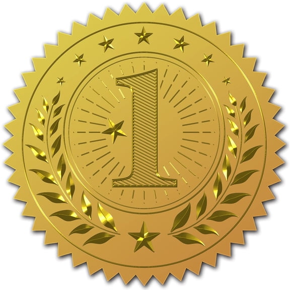 2" 1st Gold Foil Sticker Medal Award First Place 100pcs Certificate Seals Gold Embossed Round Embossed Foil Seal Stickers for Envelopes Invitation Card Diplomas Graduation Ofiicial Gold