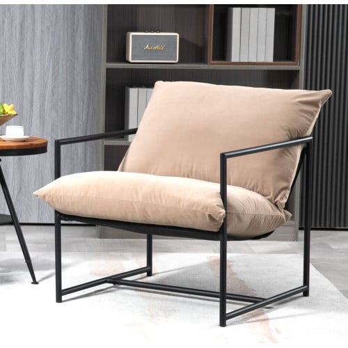 Silla de acento de terciopelo moderno elegante, silla reclinable contemporánea de marco de metal con cojín de asiento profundo para la oficina en el hogar