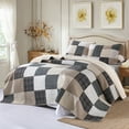 thumbnail image 4 of DDUOXIN Real Patchwork Plaid Cotton Quilt - 100% Cotton Queen Size Quilt, Lightweight Brown Black Beige Rustic Quilt Bedspread for Queen Bed, Neutral Reversible Coverlet/Comforter Set, 3 Piece, 98x90, 4 of 13