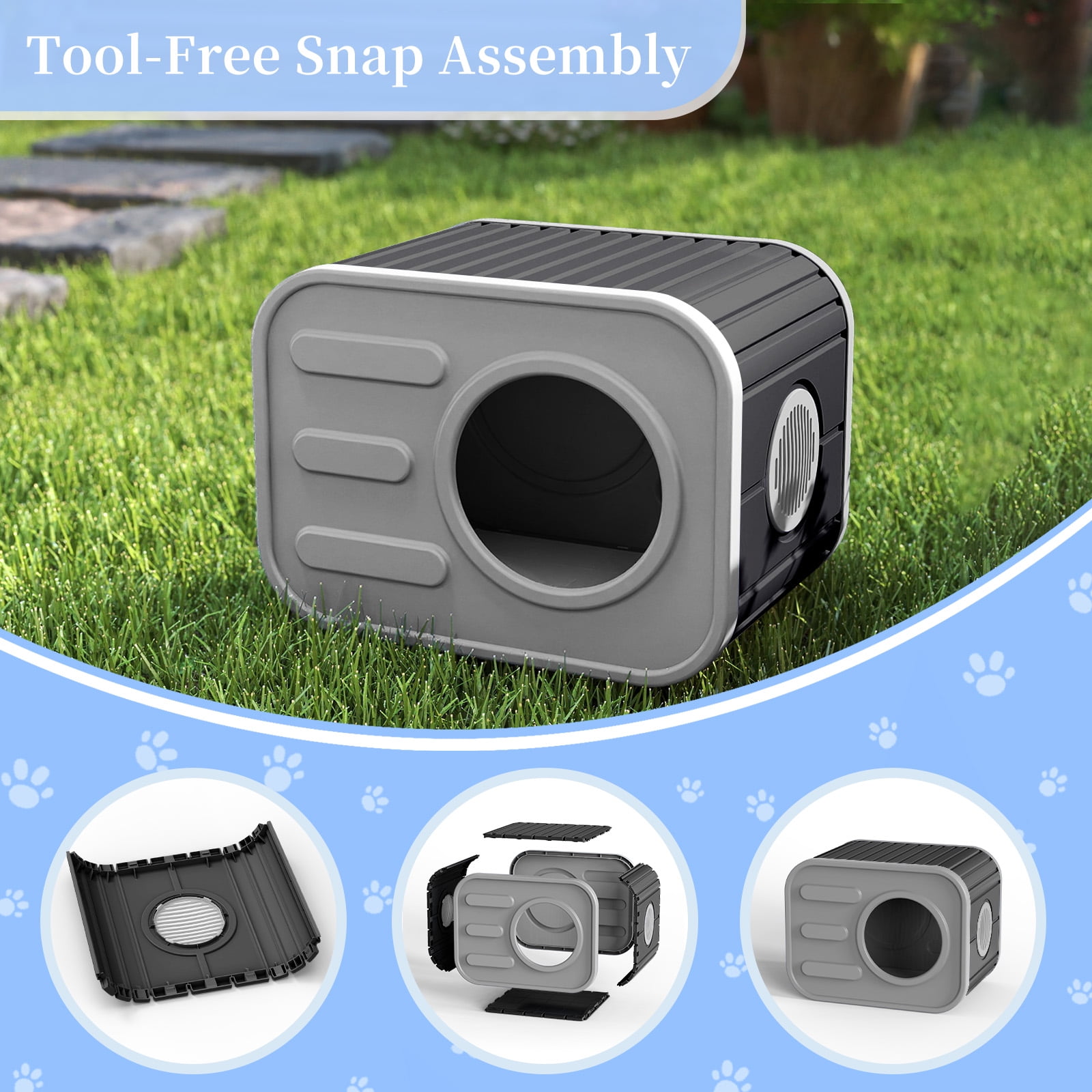 EasyUp Cat House for Indoor & Outdoor Cats, Resin Weatherproof Cat House with Camera-Shaped Design, Versatile for Home & Yard Use(Black&Grey)