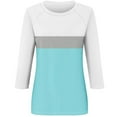 thumbnail image 2 of Jewelreauty Women Tunic Tops Elbow Length Sleeve Color Block Striped T-Shirts Casual Crewneck Base Tee, Sky Blue 2XL, 2 of 5