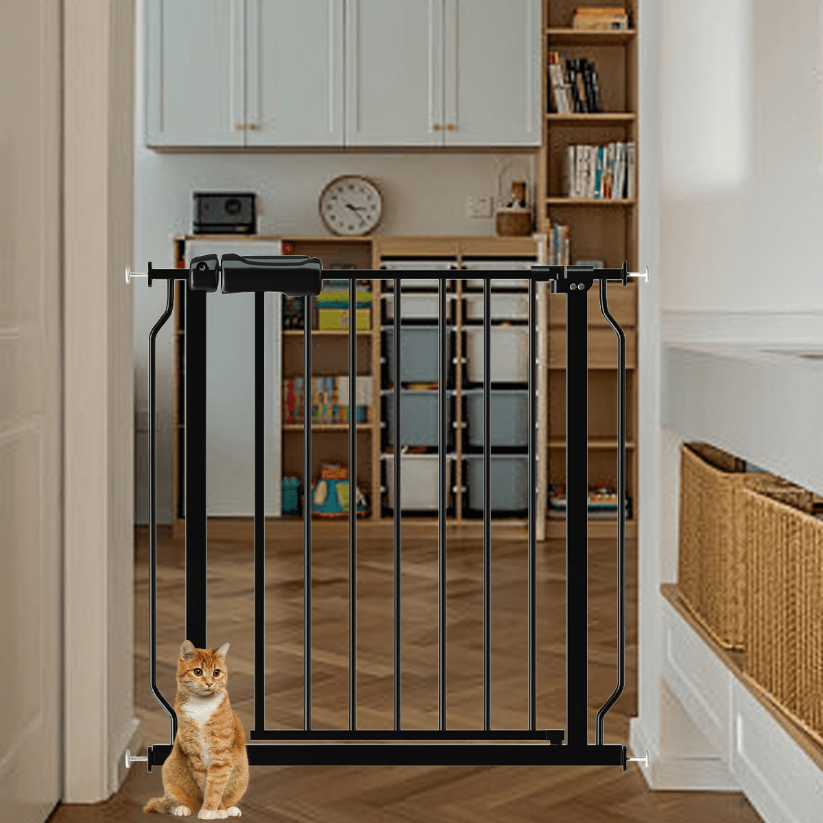 FURDEAR 24-29" Narrow Baby Safety Gate with Wall Protectors Black Metal Gate