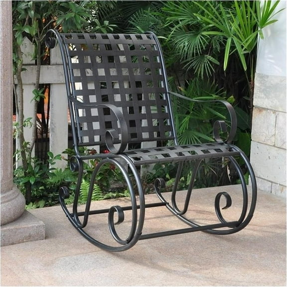 Pemberly Row Iron Scroll High-Back Patio Rocking Chair