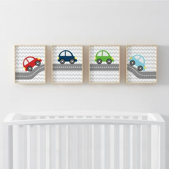 Koyal Wholesale Nursery Boys Kids Room Unframed Wall Art Poster Home Decor Gift, 8.5x11-inch, Colorful Cars Theme, 4-Pack